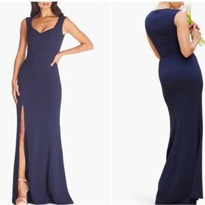 Dress the Population Monroe Crepe Dress Gown, Navy Blue, Small